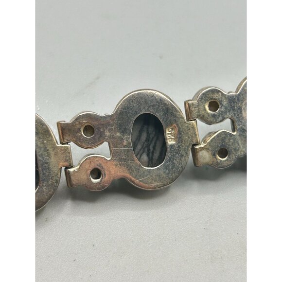 Grey Jasper & Pearls Bracelet Sterling Silver 925 Semi Rigid Long Toggle Clasp - Picture 8 of 8